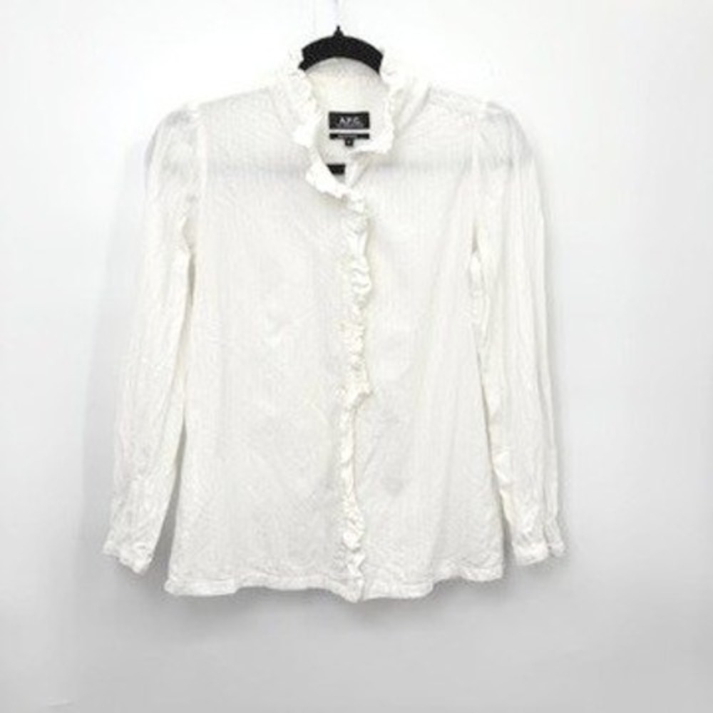 APC Ruffle Button Up Shirt Women XS Cotton White Victorian Coquette French Girl